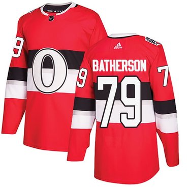 Mens Ottawa Senators 79 Drake Batherson Adidas 100 Classic Authentic Red Jersey