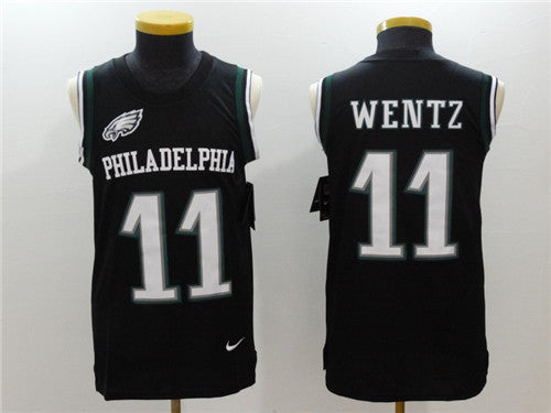 Mens Philadelphia Eagles 11 Carson Wentz Black Color Rush 2017 Vest Stitched Nfl Nike Tank Top Jersey