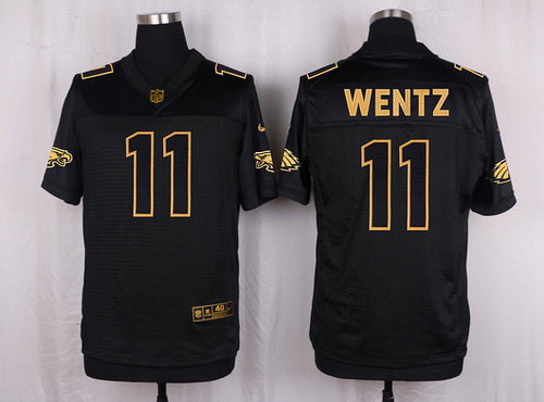 Mens Philadelphia Eagles 11 Carson Wentz Black With Gold Nfl Nike Elite Jersey