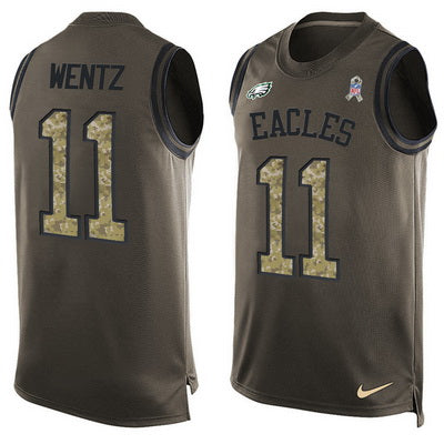 Mens Philadelphia Eagles 11 Carson Wentz Green Salute To Service Hot Pressing Player Name Number Nike Nfl Tank Top Jersey