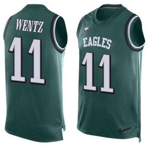 Mens Philadelphia Eagles 11 Carson Wentz Midnight Green Hot Pressing Player Name Number Nike Nfl Tank Top Jersey