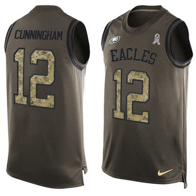 Mens Philadelphia Eagles 12 Randall Cunningham Green Salute To Service Hot Pressing Player Name Number Nike Nfl Tank Top Jersey