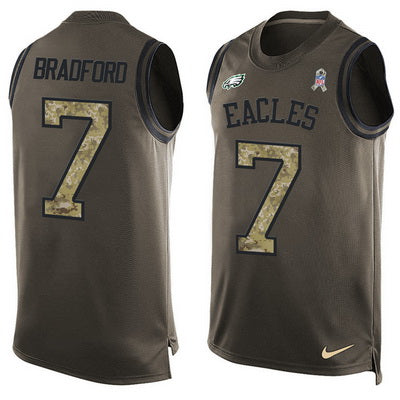 Mens Philadelphia Eagles 7 Sam Bradford Green Salute To Service Hot Pressing Player Name Number Nike Nfl Tank Top Jersey