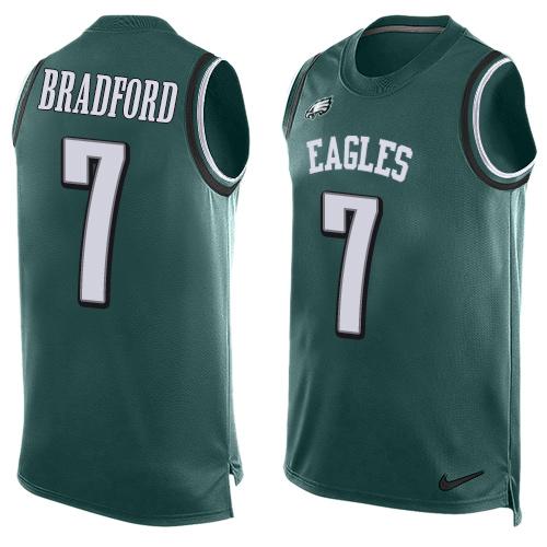 Mens Philadelphia Eagles 7 Sam Bradford Midnight Green Hot Pressing Player Name Number Nike Nfl Tank Top Jersey