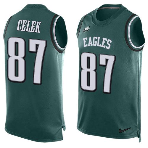 Mens Philadelphia Eagles 87 Brent Celek Midnight Green Hot Pressing Player Name Number Nike Nfl Tank Top Jersey