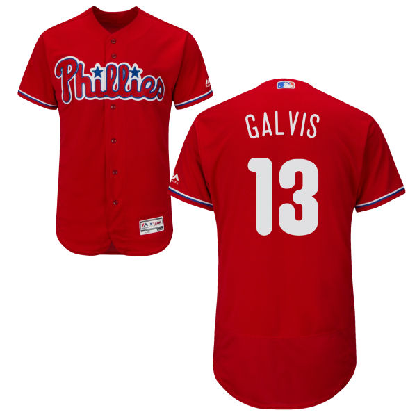 Mens Philadelphia Phillies 13 Freddy Galvis Red Alternate Stitched Mlb Majestic Flex Base Jersey