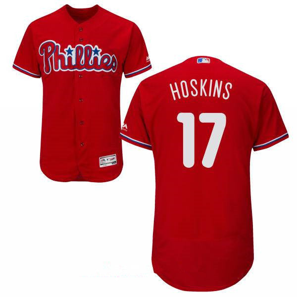 Mens Philadelphia Phillies 17 Rhys Hoskins Red Stitched Mlb Majestic Flex Base Jersey