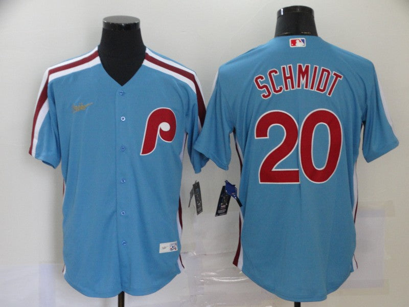 Mens Philadelphia Phillies 20 Mike Schmidt Light Blue Cooperstown Collection Stitched Mlb Nike Jersey
