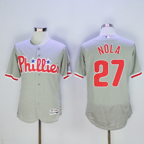 Mens Philadelphia Phillies 27 Aaron Nola Gray Road 2016 Flexbase Majestic Baseball Jersey