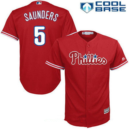 Mens Philadelphia Phillies 5 Michael Saunders Red Alternate Stitched Mlb Majestic Cool Base Jersey