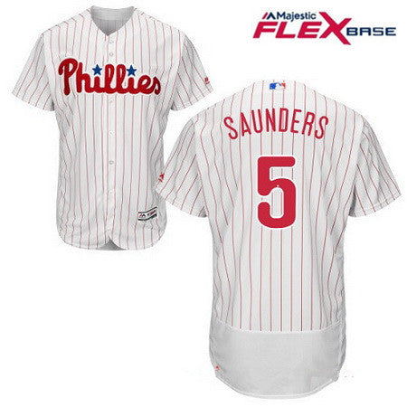 Mens Philadelphia Phillies 5 Michael Saunders White Home Stitched Mlb Majestic Flex Base Jersey