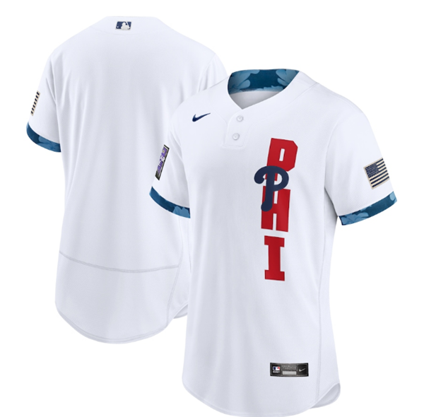 Mens Philadelphia Phillies Blank 2021 White All star Flex Base Stitched Mlb Jersey