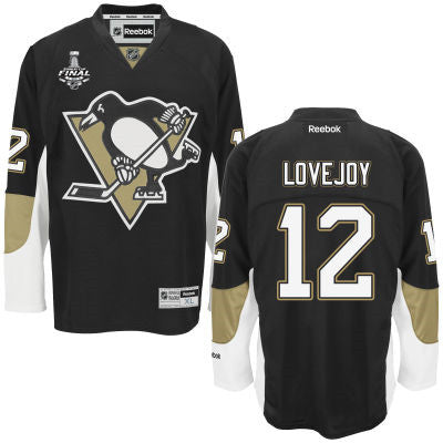 Mens Pittsburgh Penguins 12 Ben Lovejoy Black Team Color 2017 Stanley Cup Nhl Finals Patch Jersey