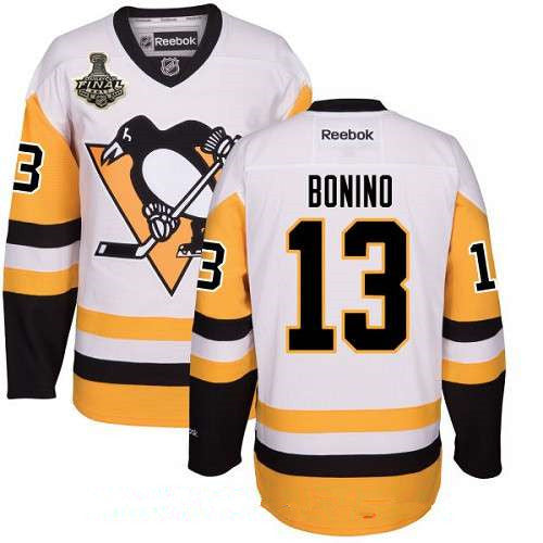 Mens Pittsburgh Penguins 13 Nick Bonino White Third 2017 Stanley Cup Finals Patch Stitched Nhl Reebok Hockey Jersey