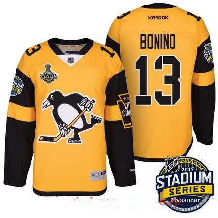 Mens Pittsburgh Penguins 13 Nick Boninoyellow Stadium Series 2017 Stanley Cup Finals Patch Stitched Nhl Reebok Hockey Jersey