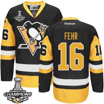 Mens Pittsburgh Penguins 16 Eric Fehr Black Third Jersey 2017 Stanley Cup Champions Patch