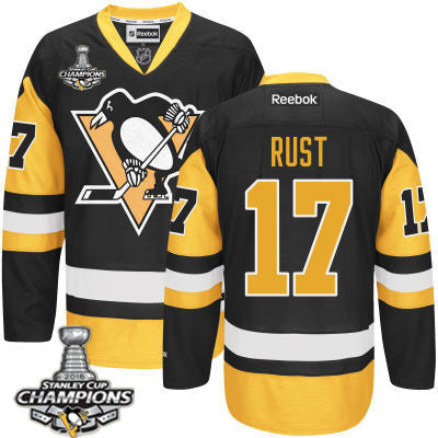 Mens Pittsburgh Penguins 17 Bryan Rust Black Third Jersey 2017 Stanley Cup Champions Patch