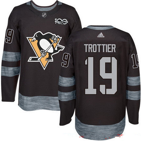 Mens Pittsburgh Penguins 19 Bryan Trottier Black 100th Anniversary Stitched Nhl 2017 Adidas Hockey Jersey