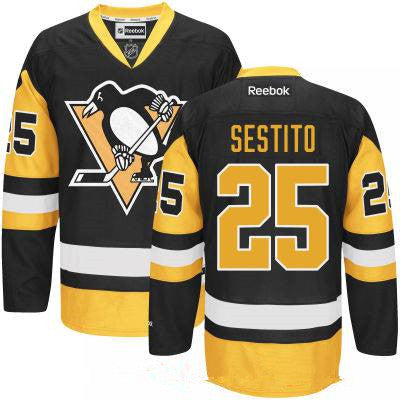 Mens Pittsburgh Penguins 25 Tom Sestito Black Third Stitched Nhl Reebok Hockey Jersey