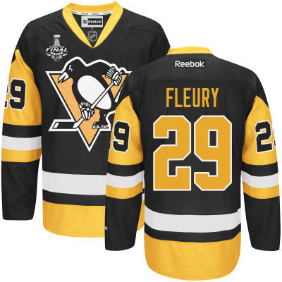Mens Pittsburgh Penguins 29 Marc andre Fleury Black Third 2017 Stanley Cup Nhl Finals Patch Jersey