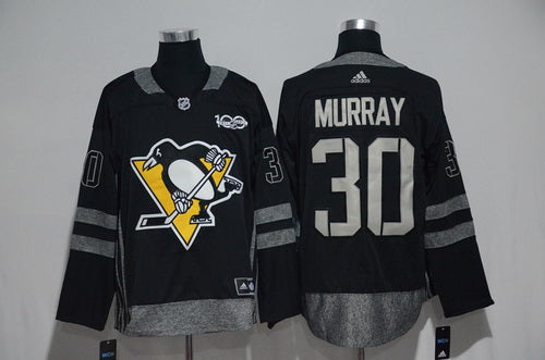 Mens Pittsburgh Penguins 30 Matt Murray Black 100th Anniversary Stitched Nhl 2017 Adidas Hockey Jersey