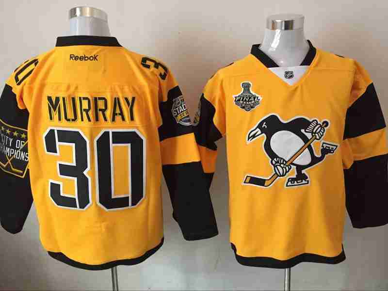 Mens Pittsburgh Penguins 30 Matt Murray Yellow Stadium Series 2017 Stanley Cup Finals Patch Stitched Nhl Reebok Hockey Jersey