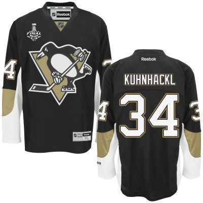 Mens Pittsburgh Penguins 34 Tom Kuhnhackl Black Team Color 2017 Stanley Cup Nhl Finals Patch Jersey