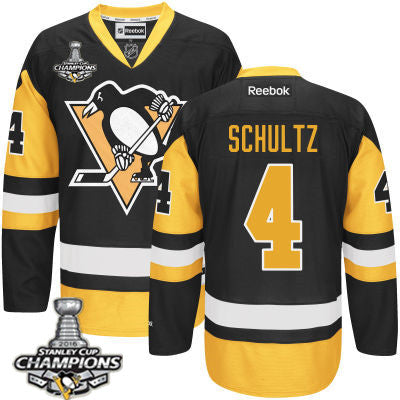 Mens Pittsburgh Penguins 4 Justin Schultz Black Third Jersey 2017 Stanley Cup Champions Patch