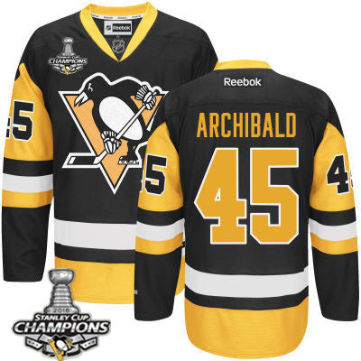 Mens Pittsburgh Penguins 45 Josh Archibald Black Third Jersey 2017 Stanley Cup Champions Patch