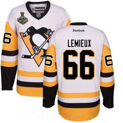 Mens Pittsburgh Penguins 66 Mario Lemieux White Third 2017 Stanley Cup Finals Patch Stitched Nhl Reebok Hockey Jersey