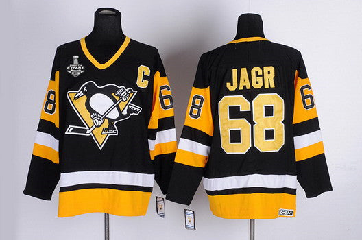 Mens Pittsburgh Penguins 68 Jaromir Jagr Retired Black Throwback Ccm 2017 Stanley Cup Nhl Finals C Patch Jersey