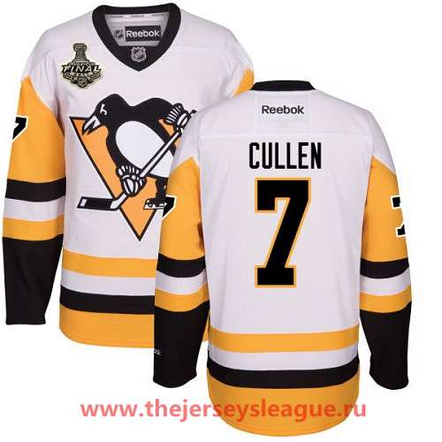 Mens Pittsburgh Penguins 7 Matt Cullen White Third 2017 Stanley Cup Finals Patch Stitched Nhl Reebok Hockey Jersey