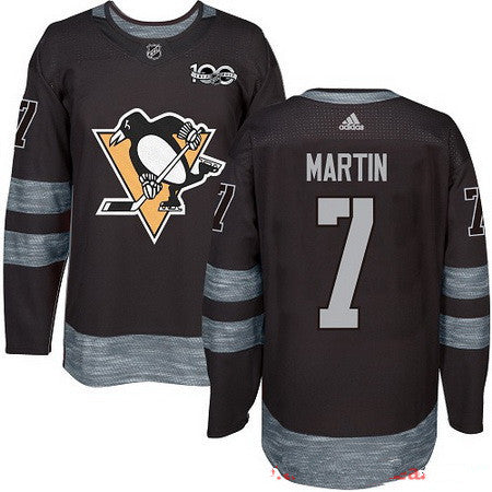 Mens Pittsburgh Penguins 7 Paul Martin Black 100th Anniversary Stitched Nhl 2017 Adidas Hockey Jersey