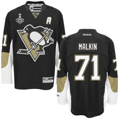 Mens Pittsburgh Penguins 71 Evgeni Malkin Black Team Color 2017 Stanley Cup Nhl Finals A Patch Jersey