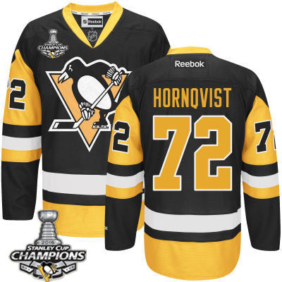 Mens Pittsburgh Penguins 72 Patric Hornqvist Black Third Jersey 2017 Stanley Cup Champions Patch