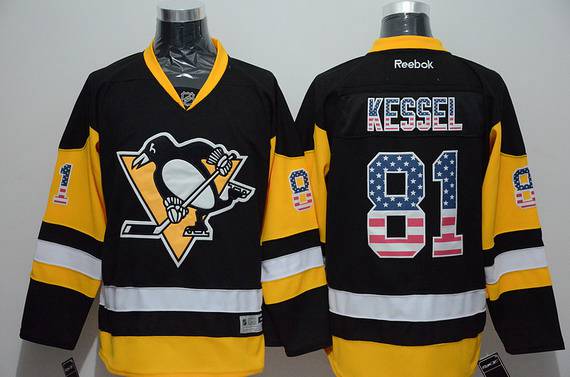 Mens Pittsburgh Penguins 81 Phil Kessel Reebok Black Third Nhl Usa Flag Fashion Jersey