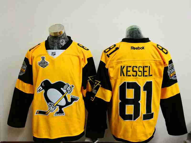 Mens Pittsburgh Penguins 81 Phil Kessel Yellow Stadium Series 2017 Stanley Cup Finals Patch Stitched Nhl Reebok Hockey Jersey