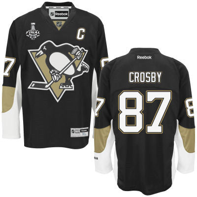 Mens Pittsburgh Penguins 87 Sidney Crosby Black Team Color 2017 Stanley Cup Nhl Finals C Patch Jersey