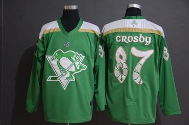 Mens Pittsburgh Penguins 87 Sidney Crosby Green 2019 St Patricks Day Adidas Jersey