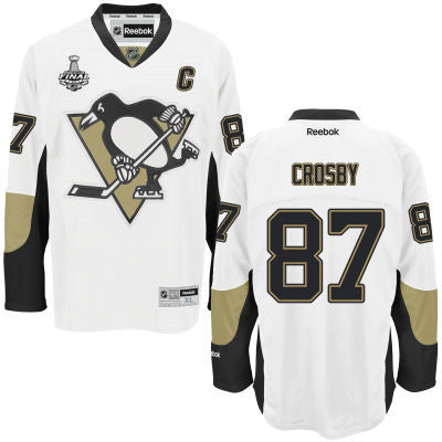 Mens Pittsburgh Penguins 87 Sidney Crosby White Road 2017 Stanley Cup Nhl Finals C Patch Jersey
