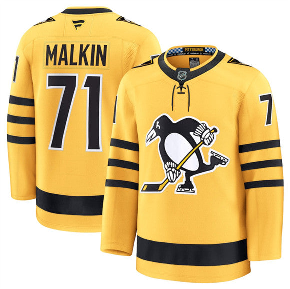 Men's Pittsburgh Penguins #71 Evgeni Malkin Gold 2025 Alternate Stitched Jersey