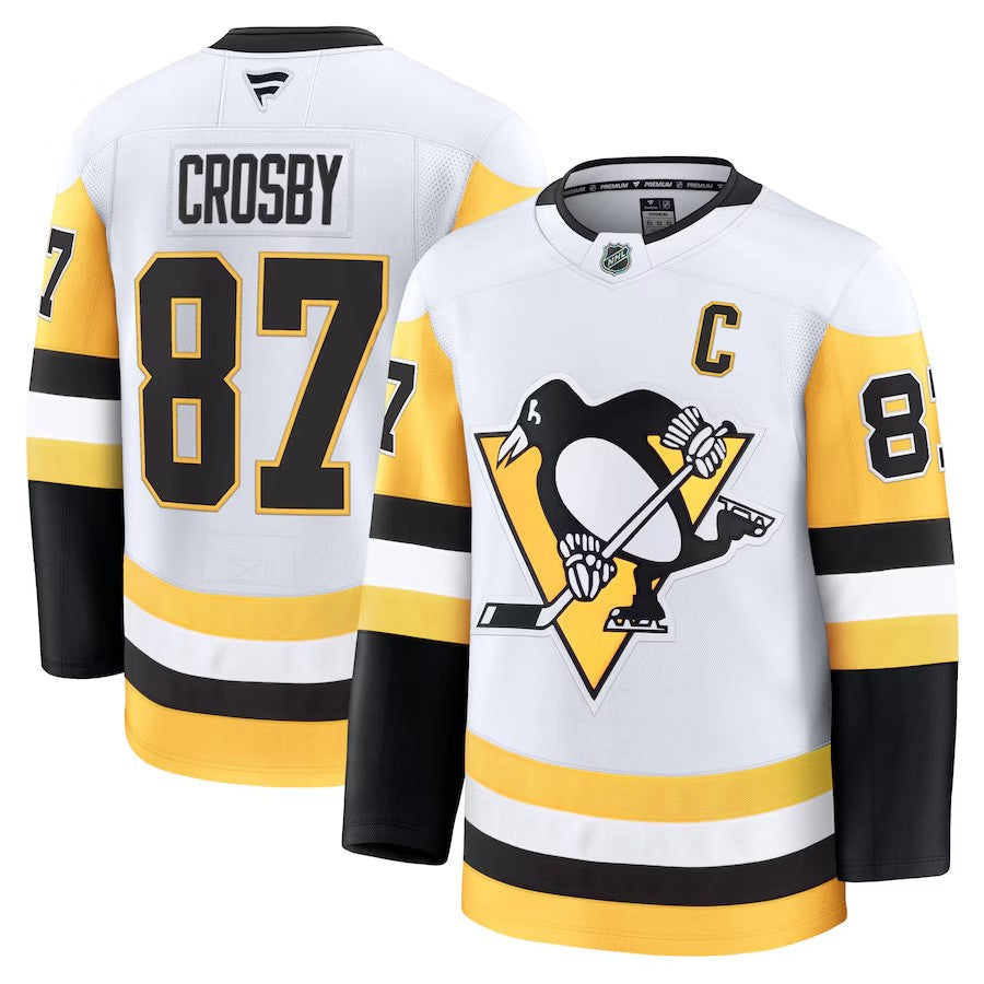 Men's Pittsburgh Penguins #87 Sidney Crosby Away Premium Jersey White