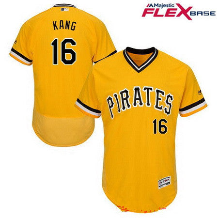 Mens Pittsburgh Pirates 16 Jung ho Kang Yellow Pullover Stitched Mlb Majestic Flex Base Jersey