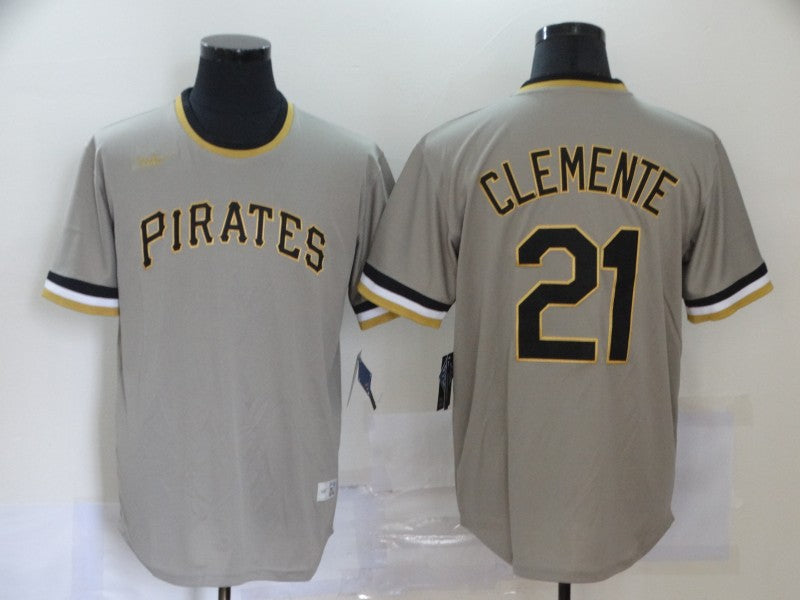 Mens Pittsburgh Pirates 21 Roberto Clemente Grey Pullover Cooperstown Collection Stitched Mlb Nike Jersey