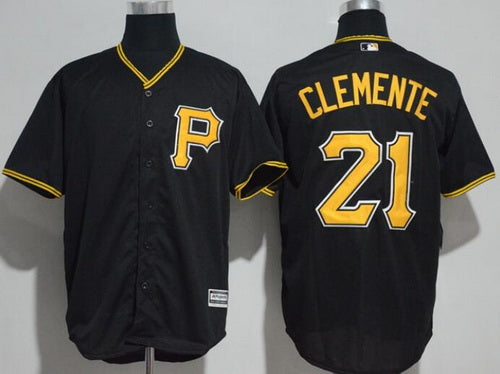 Mens Pittsburgh Pirates 21 Roberto Clemente Retired Black Stitched Mlb Majestic Cool Base Jersey