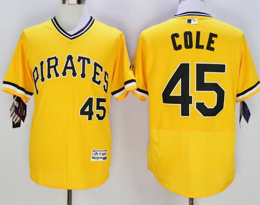 Mens Pittsburgh Pirates 45 Gerrit Cole Yellow Flexbase 2016 Mlb Player Jersey