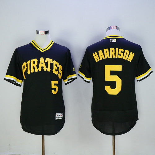 Mens Pittsburgh Pirates 5 Josh Harrison Black Pullover 2016 Flexbase Majestic Baseball Jersey