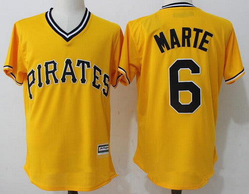 Mens Pittsburgh Pirates 6 Starling Marte Yellow Stitched Mlb Majestic Cool Base Jersey