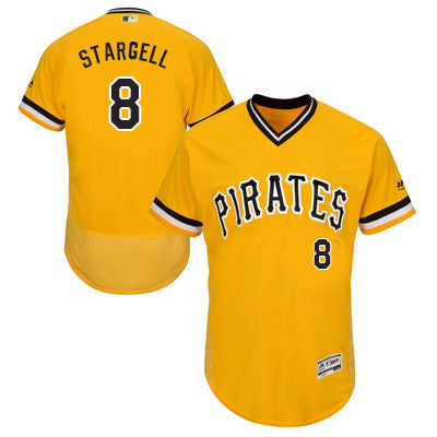 Mens Pittsburgh Pirates 8 Willie Stargell Retired Yellow 2016 Flexbase Majestic Baseball Jersey