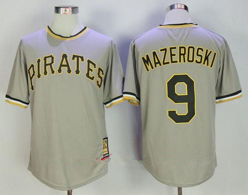 Mens Pittsburgh Pirates 9 Bill Mazeroski Gray Pullover Stitched Mlb Majestic Cooperstown Collection Jersey